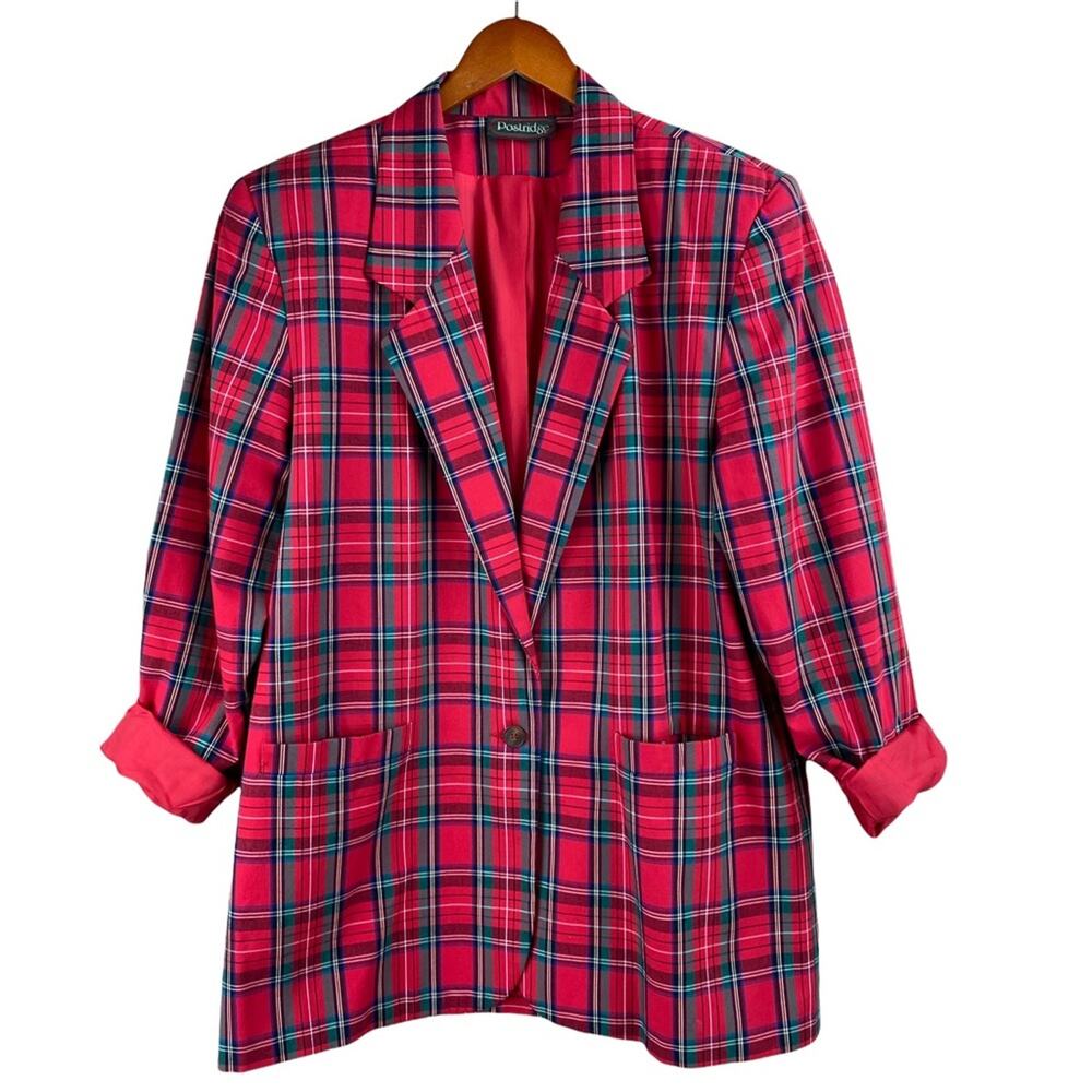 Vintage red plaid 100% cotton blazer size L